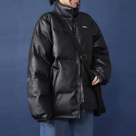 Winter Women's Jacket Thick Warm Short Parkas Women Fashion Black PU Leather Coats Women Elegant Zipper Faux Leather Jackets