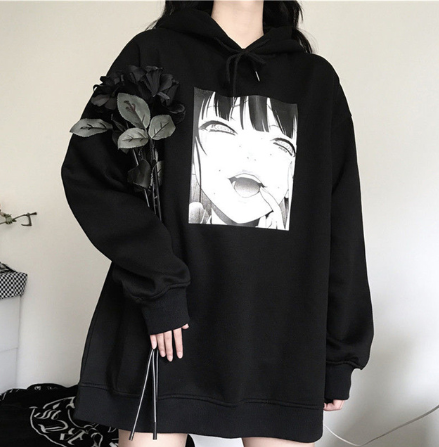 Lizakosht Gothic Japan Cartoon Hip Hop Hoodie Sweatshirt Oversize Women Spring Autumn Funny Punk Hoodies Tops Females Clothes Hoodie Girl