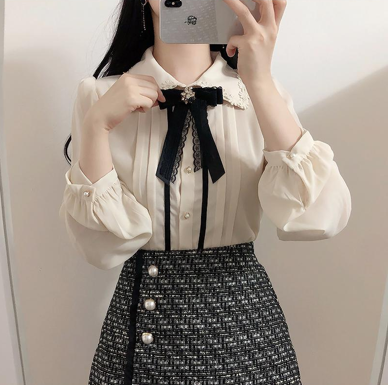 Lizakosht Spring Women's Cute Tops Preppy Style Vintage Japaneses Korea Design Button Elegant Formal Shirts Blouses Pink White 12020
