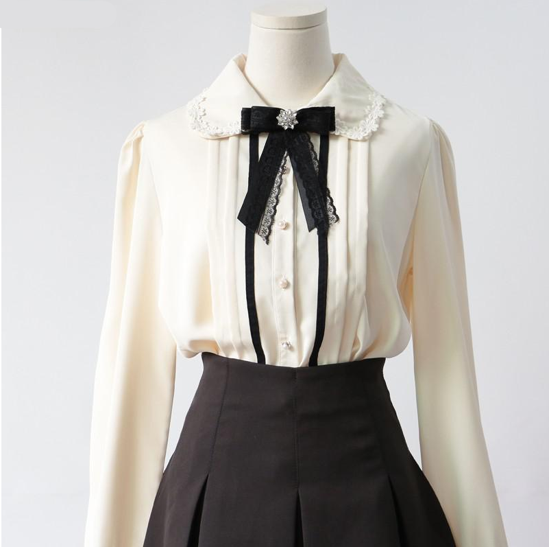 Lizakosht Spring Women's Cute Tops Preppy Style Vintage Japaneses Korea Design Button Elegant Formal Shirts Blouses Pink White 12020