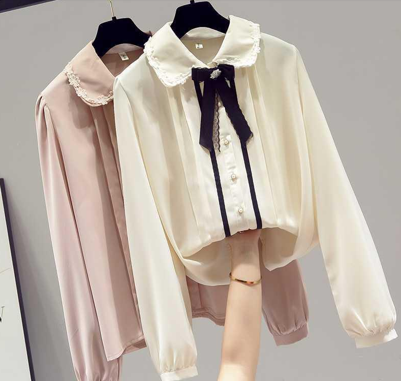 Lizakosht Spring Women's Cute Tops Preppy Style Vintage Japaneses Korea Design Button Elegant Formal Shirts Blouses Pink White 12020