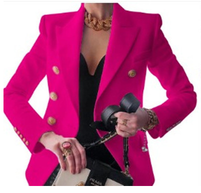 Lizakosht  Women Blazer Double Breasted Blazer Coat Autumn Elegant Solid Slim Long Sleeve Female Suit Jacket Office Ladies Blazer Outwear