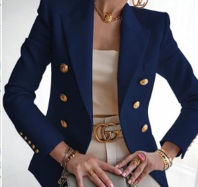 Lizakosht  Women Blazer Double Breasted Blazer Coat Autumn Elegant Solid Slim Long Sleeve Female Suit Jacket Office Ladies Blazer Outwear