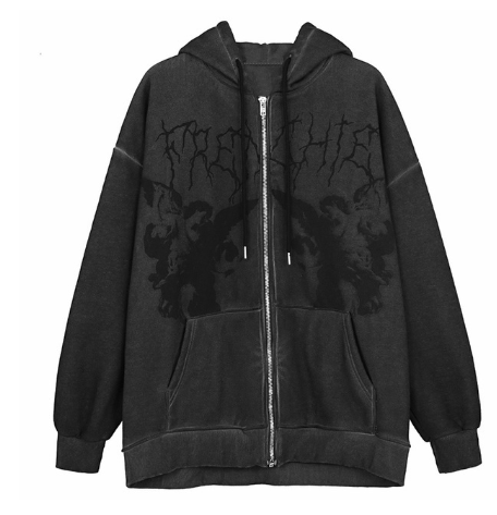 Lizakosht  Y2K Fairy Grunge Printing Oversize Zipper Hoodies Vintage Streetwear Big Pockets Hooded Long Sleeve Sweats Green Jackets