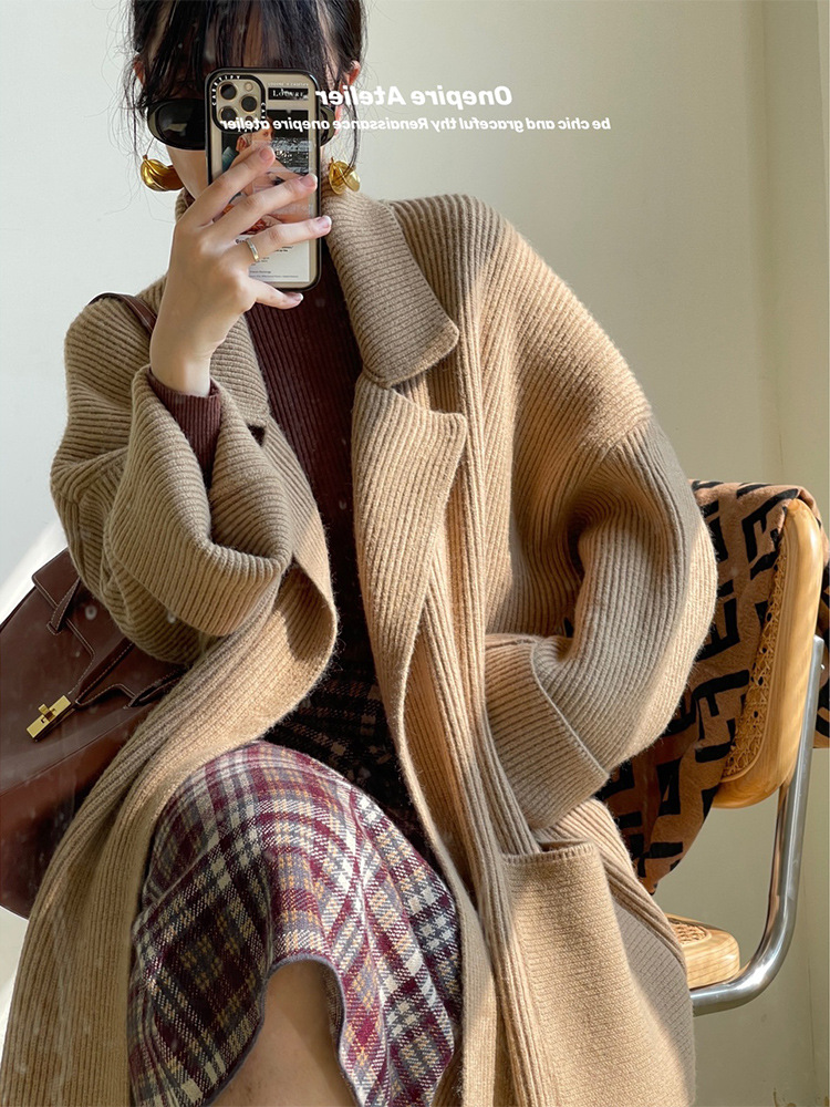 Lizakosht Women Woolen Coat Winter Elegant Temperament Coat Casual Loose Warm Mid Length Woolen Coat Jackets Female Ladies Streetwear