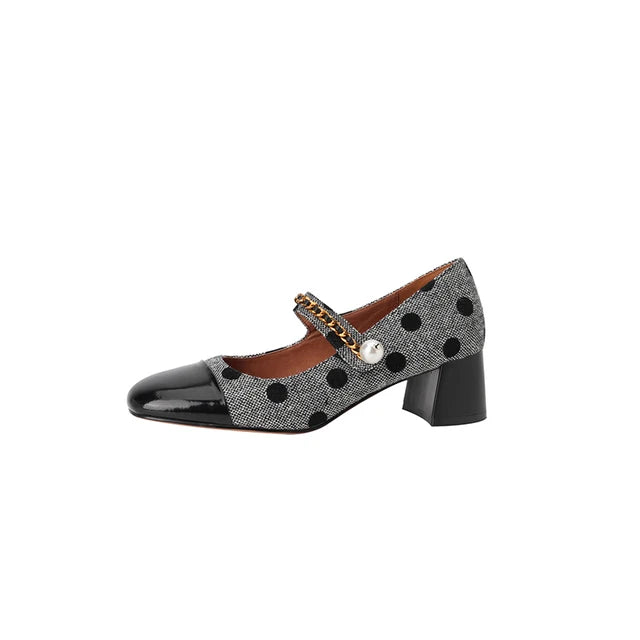 Lizakosht New Mary Jane Women Shoes LEISURE Retro Buckle Shallow Pumps Square Toe Thick Heel Shoes Woman Zapatos De Mujer Spot Pearl