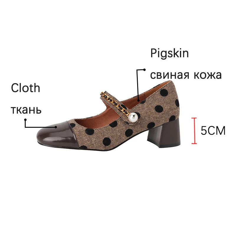 Lizakosht New Mary Jane Women Shoes LEISURE Retro Buckle Shallow Pumps Square Toe Thick Heel Shoes Woman Zapatos De Mujer Spot Pearl