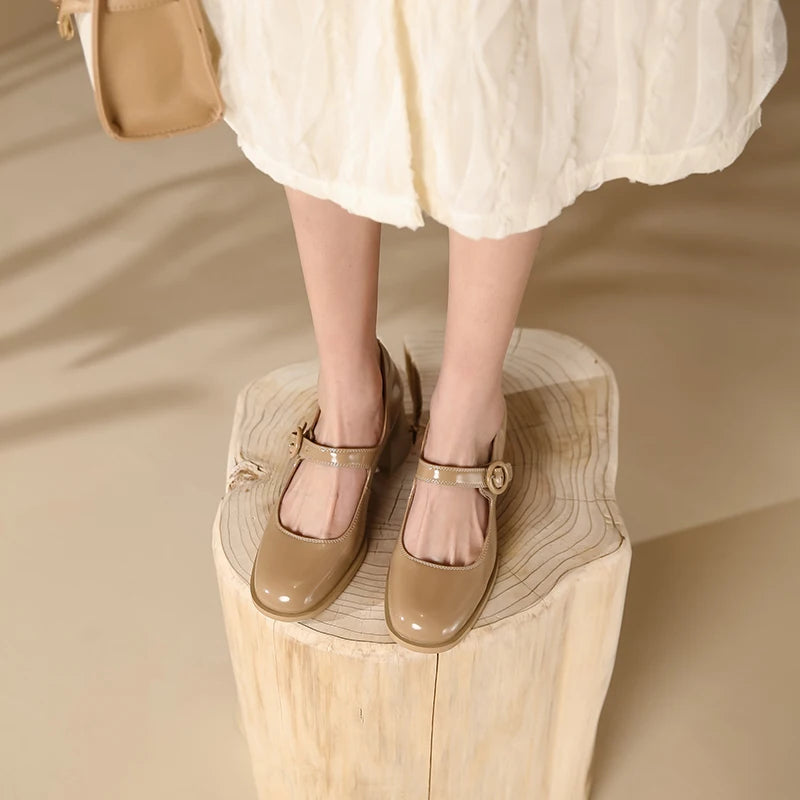 Lizakosht Spring Women Shoes Square Toe Mary Jane Shoes for Women High Quality Leather Women Pumps Heels for Women Zapatos De Mujer