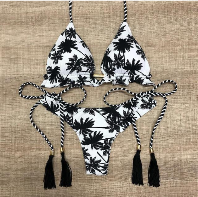 Sexy Floral Print Bikinis Striped Patchwork Swimsuit Women Bandage Bikini Set Swimwear Brazilian Beachwear New Bathing Suit