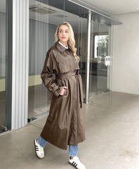 Lizakosht 2023 Autumn New design Runway Designer Leather Maxi Long Trench Coat With Belt Chic Female PU Windbreaker Classic