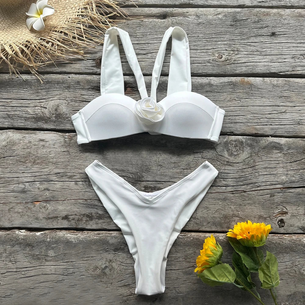 Lizakosht Floral Lace Bikinis Swimwear Women Swimsuit Solid Thong Brazilian Bikini Set Bathing Suit Female Summer Beach Wear Biquini