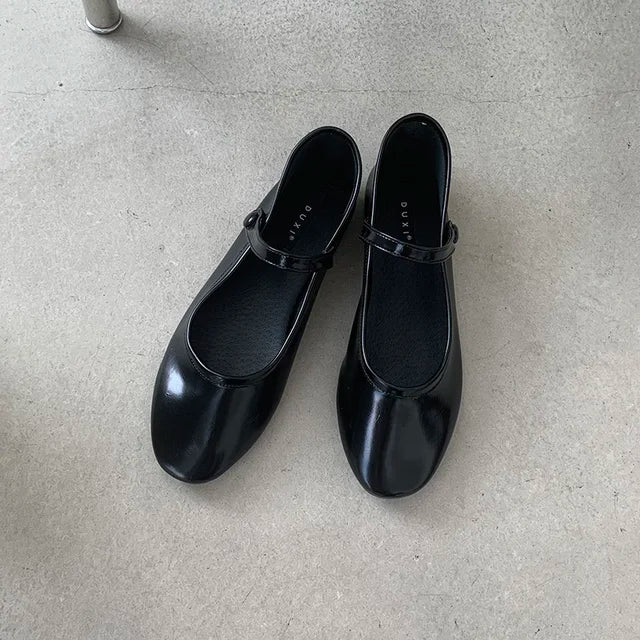 Lizakosht New Spring Korea Flats Women Shoes Fashion Mary Jane Shoes Round Toe Hook Loop Women's Shoes Retro PU Flats