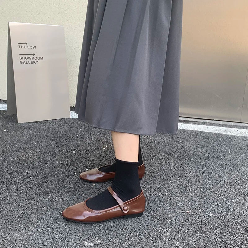 Lizakosht New Spring Korea Flats Women Shoes Fashion Mary Jane Shoes Round Toe Hook Loop Women's Shoes Retro PU Flats