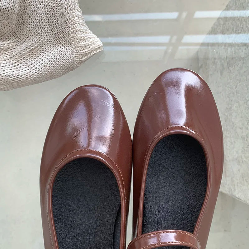 Lizakosht New Spring Korea Flats Women Shoes Fashion Mary Jane Shoes Round Toe Hook Loop Women's Shoes Retro PU Flats