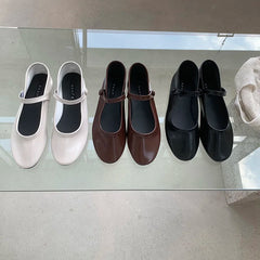 Lizakosht New Spring Korea Flats Women Shoes Fashion Mary Jane Shoes Round Toe Hook Loop Women's Shoes Retro PU Flats