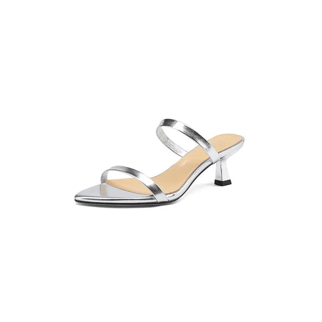 Lizakosht New Summer Slippers Split Leather Summer Shoes Pointed Toe High Heels Shoes for Women Zapatos Mujer Handmade Ladies Shoes
