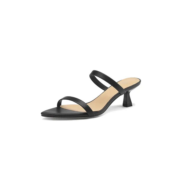 Lizakosht New Summer Slippers Split Leather Summer Shoes Pointed Toe High Heels Shoes for Women Zapatos Mujer Handmade Ladies Shoes