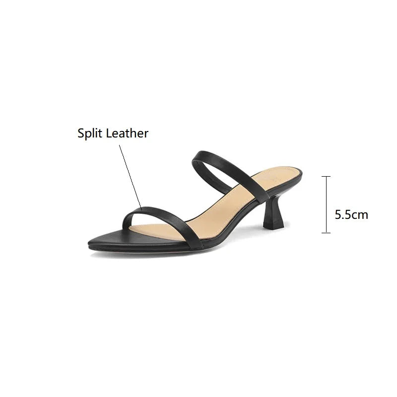 Lizakosht New Summer Slippers Split Leather Summer Shoes Pointed Toe High Heels Shoes for Women Zapatos Mujer Handmade Ladies Shoes