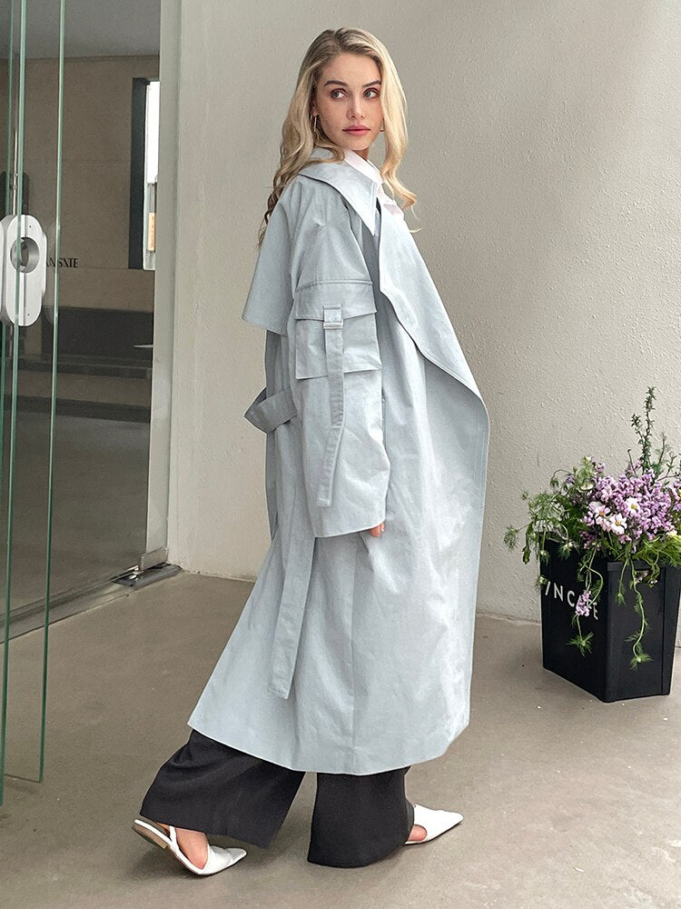 Lizakosht 2023 Spring Autumn New Designer Korea Women's windbreaker Maxi Long Trench Coat Cotton Outerwear