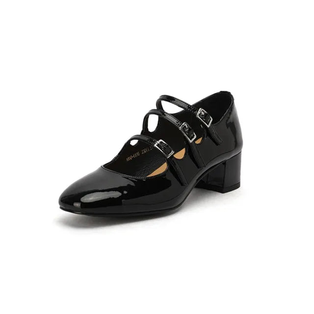 Lizakosht Spring/summer Mary Jane Shoes Patent Leather Woman Shoe French Square Toe Thick Heel Shoes Women Buckle Strap Commute Pumps