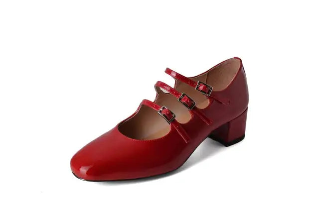 Lizakosht Spring/summer Mary Jane Shoes Patent Leather Woman Shoe French Square Toe Thick Heel Shoes Women Buckle Strap Commute Pumps