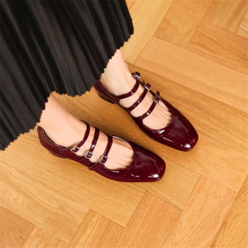 Lizakosht Spring/summer Mary Jane Shoes Patent Leather Woman Shoe French Square Toe Thick Heel Shoes Women Buckle Strap Commute Pumps
