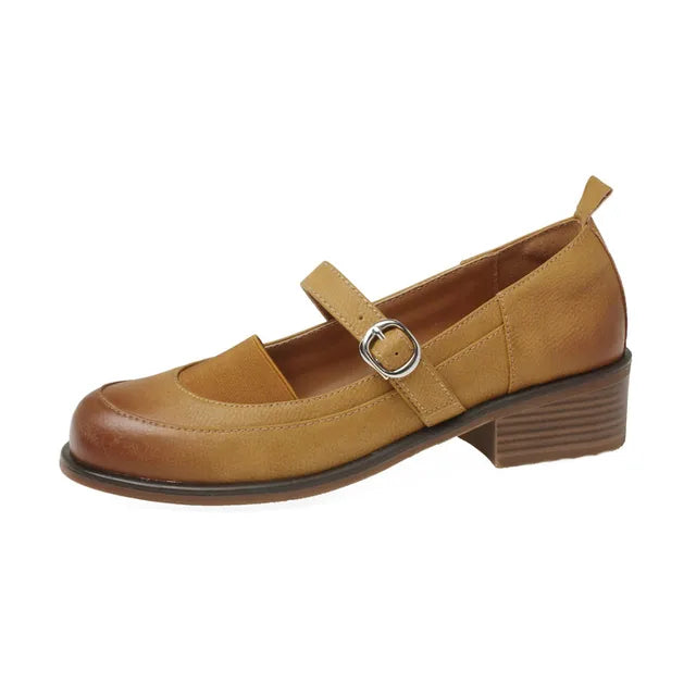 Lizakosht Spring/summer Women Shoes French Vintage Round Toe Chunky Heel Casual Mary Jane Shoes Women Pumps Handmade Shoes for Women