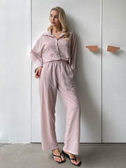 Lizakosht 2023 Women Casual Summer Striped Blouse Pant Clothing Sets Pink Khaki Black