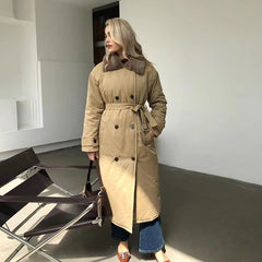 Lizakosht 2023 Women Winter Stylish Thick Warm Fur collar Long Parka Runway Designer long Coat Female Overcoat