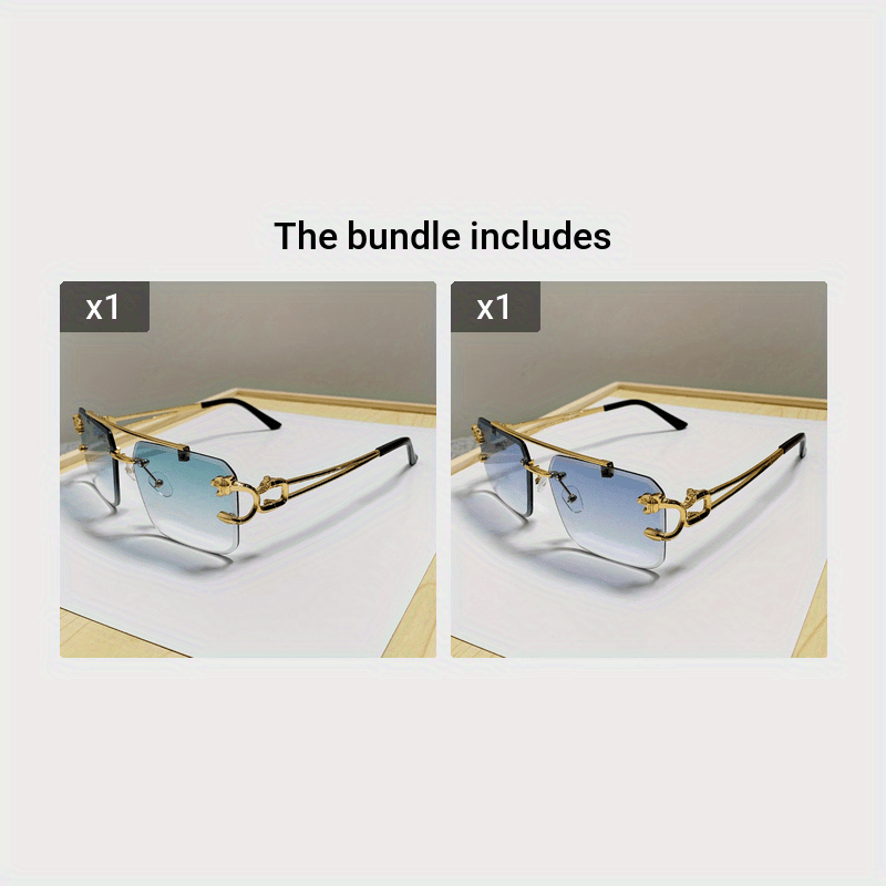1pc Men's Trendy Square Rimless Sunglasses, Super Cool Gold Tiger Head Decoration Sunglasses Men's Driving Sunshade Anti-glare Glasses
