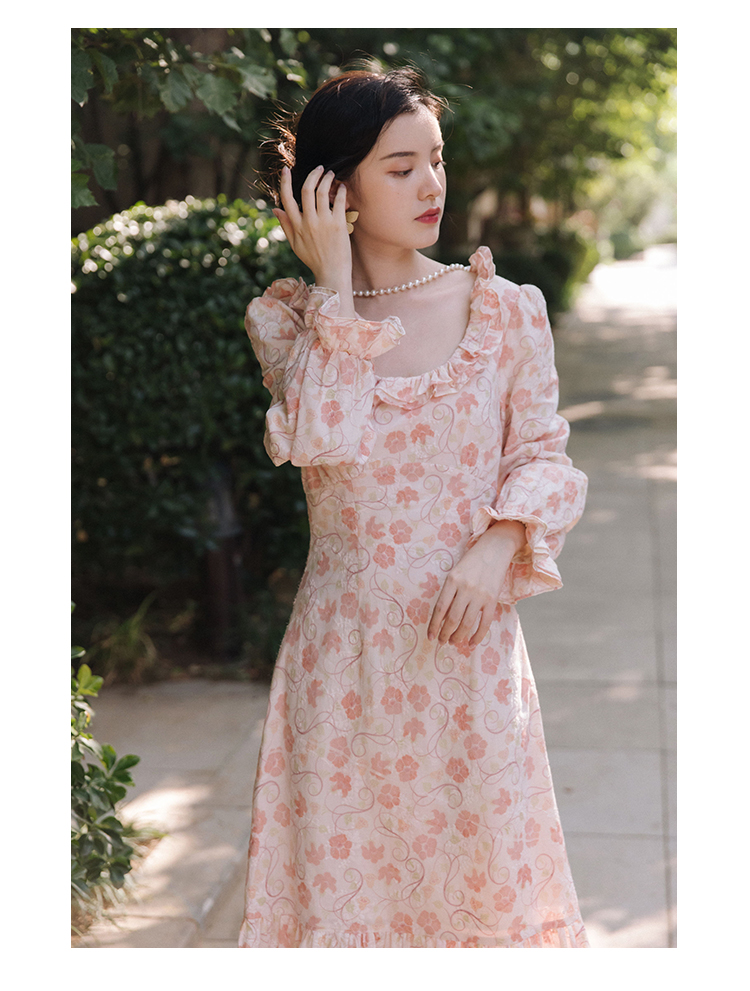 Lizakosht French Floral Dress Holiday Dress Puff Sleeve Long Dress Romantic