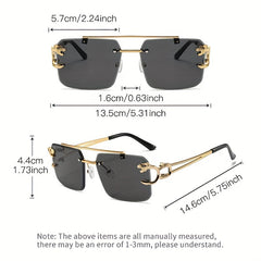 1pc Men's Trendy Square Rimless Sunglasses, Super Cool Gold Tiger Head Decoration Sunglasses Men's Driving Sunshade Anti-glare Glasses