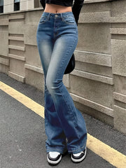 Lizakosht Plain Washed Retro Flare Jeans, Slim Fit High Stretch Slant Pockets Bell Bottom Jeans, Women's Denim Jeans & Clothing