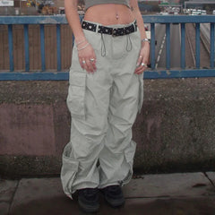 Lizakosht Vintage Gray Cargo Pants Baggy Parachute Multipockets Low Rise Trouser All Match Streetwear Hot Girls Women Y2k Clothes Fashion