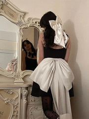 Lizakosht Back Bow Ribbon Sling Gown Short Dress For Women Sexy Slim Sleeveless Pleated Backless Mini Dresses Lady Club Party Vestido 2024