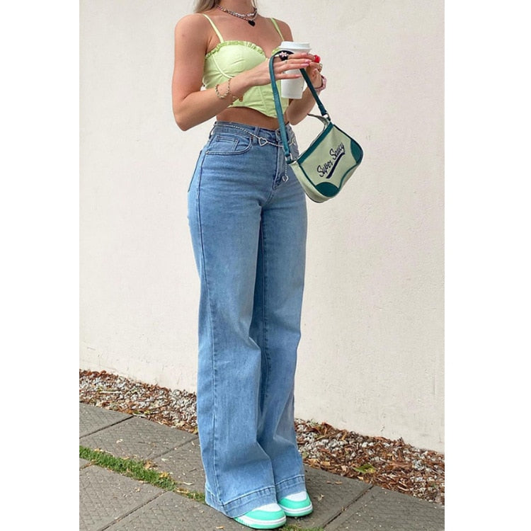 Lizakosht Casual Women's Flare Jeans High Waisted Pants for Woman Streetwear Flared Denim Trousers 2023 Spring Summer
