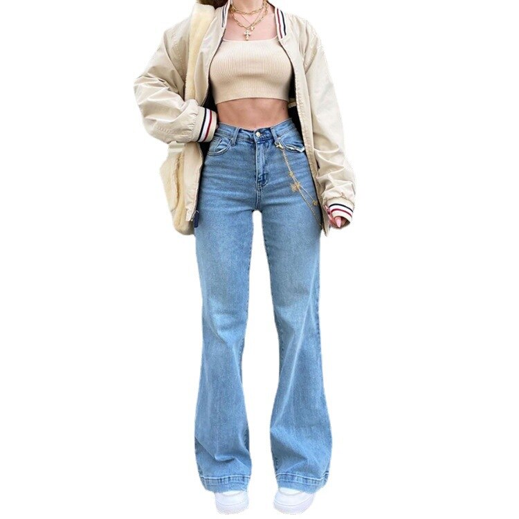 Lizakosht Casual Women's Flare Jeans High Waisted Pants for Woman Streetwear Flared Denim Trousers 2023 Spring Summer