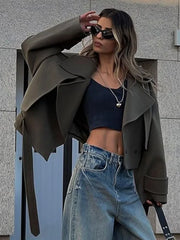 Lizakosht Fashion Long Sleeve Wool Cropped Coat Women V-neck Warm Short Cardigan Jacket Autumn Winter Female High Street Outwears