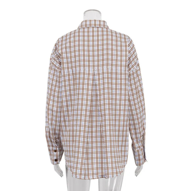 Lizakosht Fashion Plaid Print Women'S Blouse Elegant Lapel Long Sleeve Office Shirts & Blouses Casual Loose Tops Female Clothing