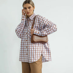 Lizakosht Fashion Plaid Print Women'S Blouse Elegant Lapel Long Sleeve Office Shirts & Blouses Casual Loose Tops Female Clothing