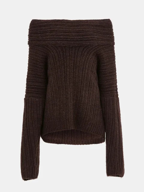 Lizakosht Fashion Solid Slash Neck Sweater For Women Elegant Long Sleeve Off Shoulder Jumpers Female Commuter High Street Knitwear