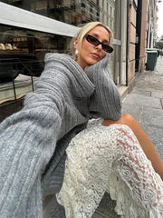 Lizakosht Fashion Solid Slash Neck Sweater For Women Elegant Long Sleeve Off Shoulder Jumpers Female Commuter High Street Knitwear
