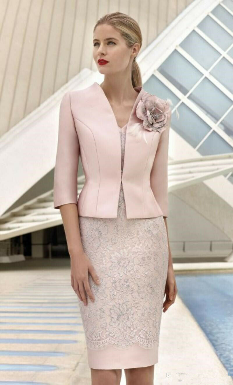 Lizakosht  Pink Mother of Bride Dress  Guest Gown Lace Elegant 3/4 Sleeve With Jacket Plus Size For Wedding Party vestidos de fiesta