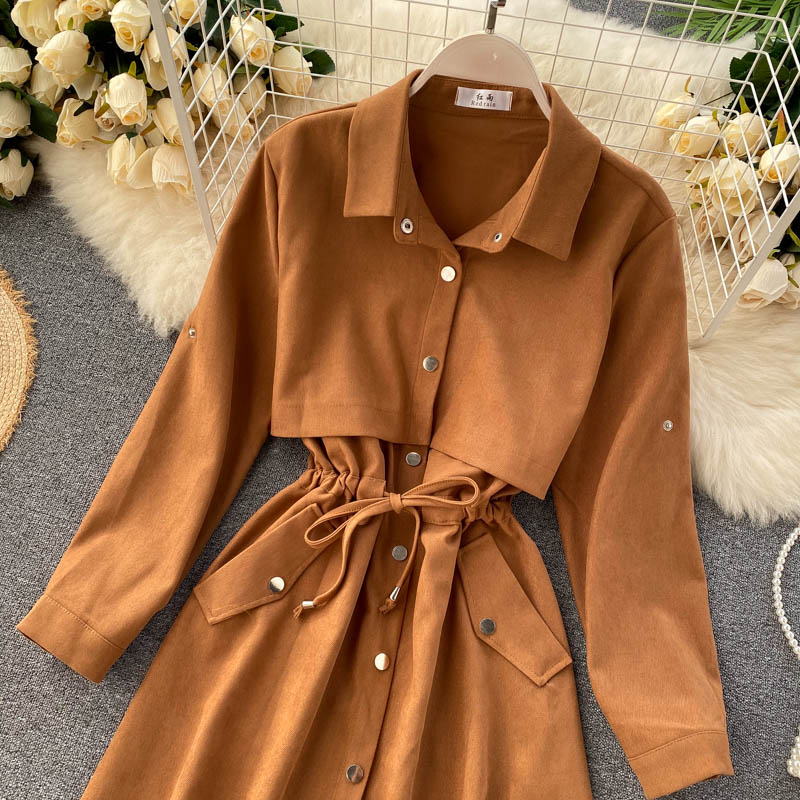 New Women Short Dress Spring Autumn Turn Down Collar Single-breasted Casual Dresses Ladies Shirts Dress