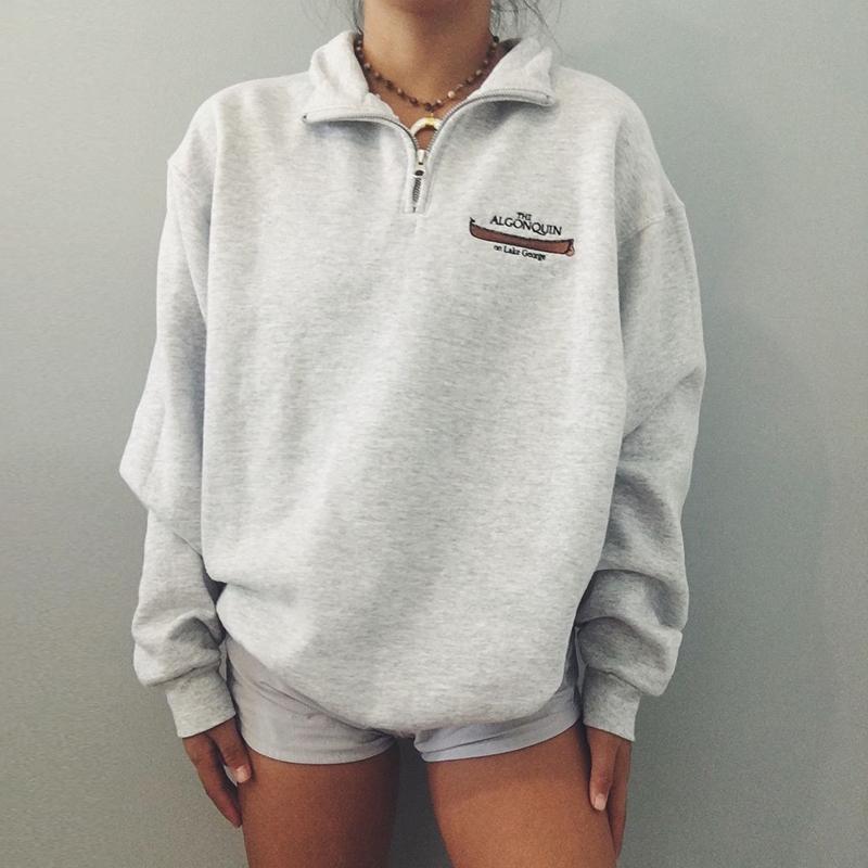 Lizakosht New Preppy Style Letter Print Zip Up POLO Collar Sweatshirt Women White Vintage Warm Fleece Winter Pullovers Design Fashion