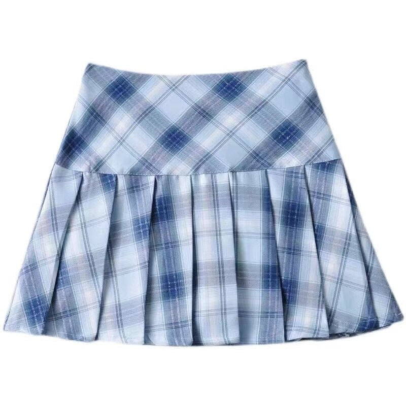 Proof Pleated Summer High Waist A-line High Waist Long Legs Blue And White Rhombus A-line Skirt Pleated Skirt JNW8
