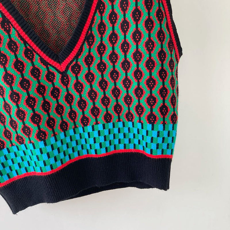Chic Vintage Argyle Sweater Vest for Women 2021 Autumn Winter Pullover Vest Knitted Vest Sleeveless Jecket Gilet Femme