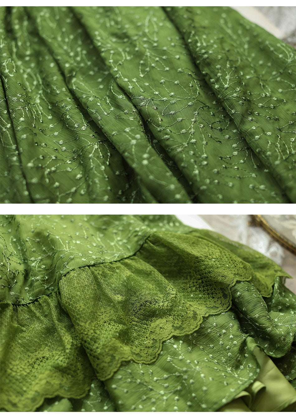 Lizakosht Green Dress SpringSummer Women Vintage Elegant Slim Long Sleeve Embroidery Lace V-Neck Cotton Long Dress ropa mujer talla grande