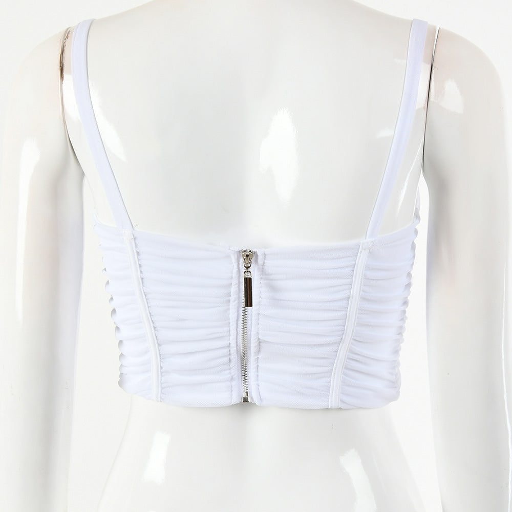 Tinastyle Drawstring Backless Zip Crop Top For Women Solid Irregular Sexy Top Ladies Summer Lace Up Bandage Bustier Corset Vest
