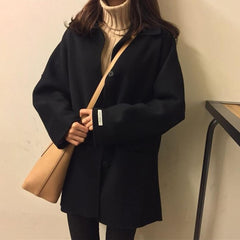 Women's Autumn Jacket Mid-length Loose Turndown Collar Korean Fashion Ladies Coat Casual College Minimalist Style Female Outwear